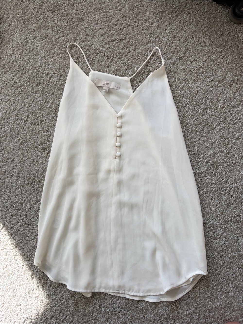 LOFT Cream V-Neck Spaghetti-Strap Cami with Covered Buttons
